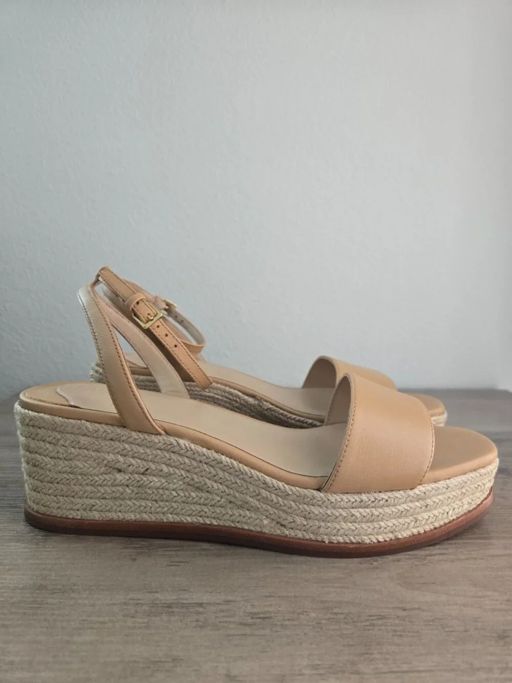 Lauren Ralph Lauren Leona Espadrille Wedge Sandal Buff Soft Nappa Various Sizes